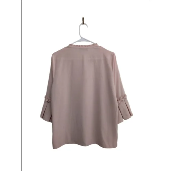 Women's KARL LAGERFELD PARIS Pink Blouse with Ruffle Sleeves M - Picture 3 of 5